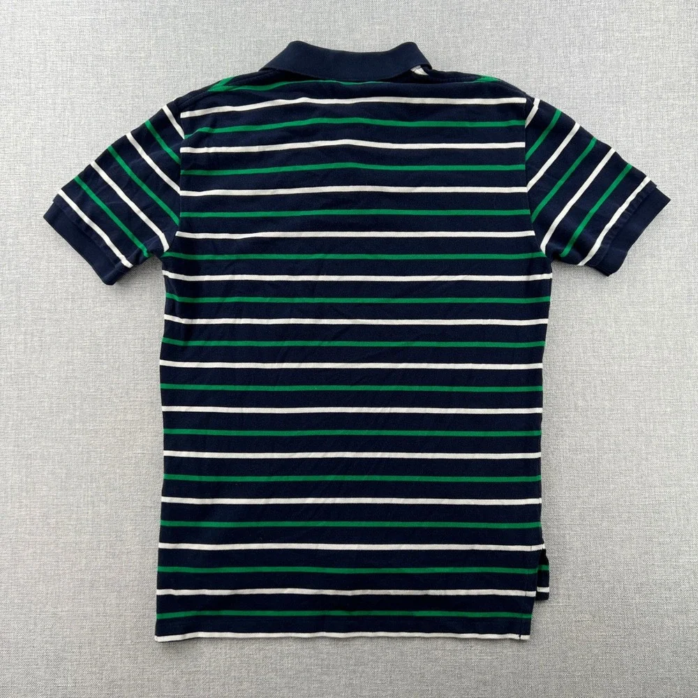 VTG Polo Ralph Lauren Mens Medium Striped Polo Shirt Navy Blue Green Orange Prep
